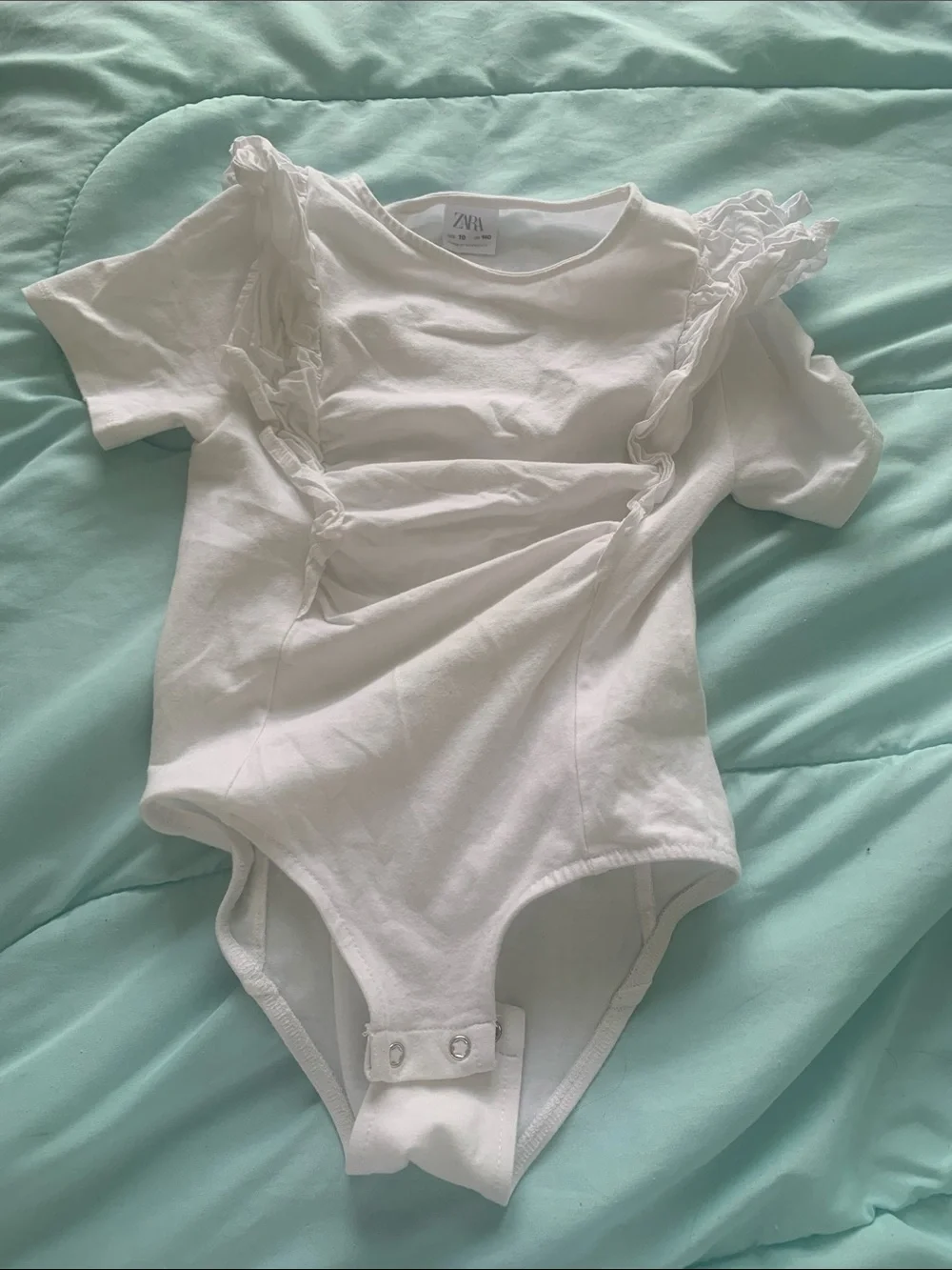 Zara White Ruffle-Trim One-Piece Bodysuit